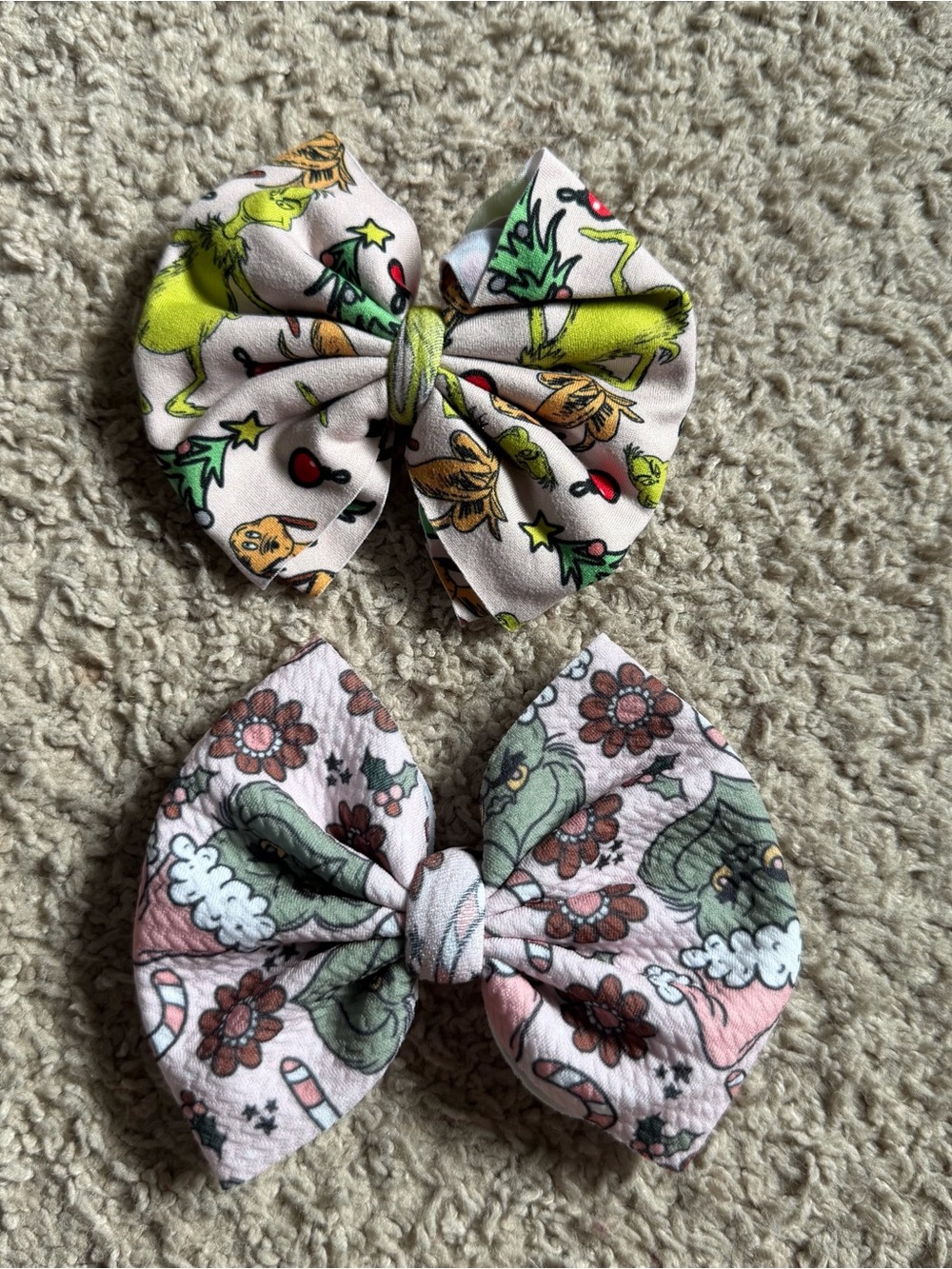 Handmade Grinch Christmas Hair Bow Clip Set of 2